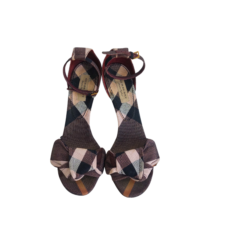 Burberry Checked Canvas Bow Embellished Heel Sandals | Pre Loved |