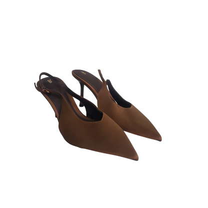 Zara Brown Satin Slingback Heels | Gently Used |