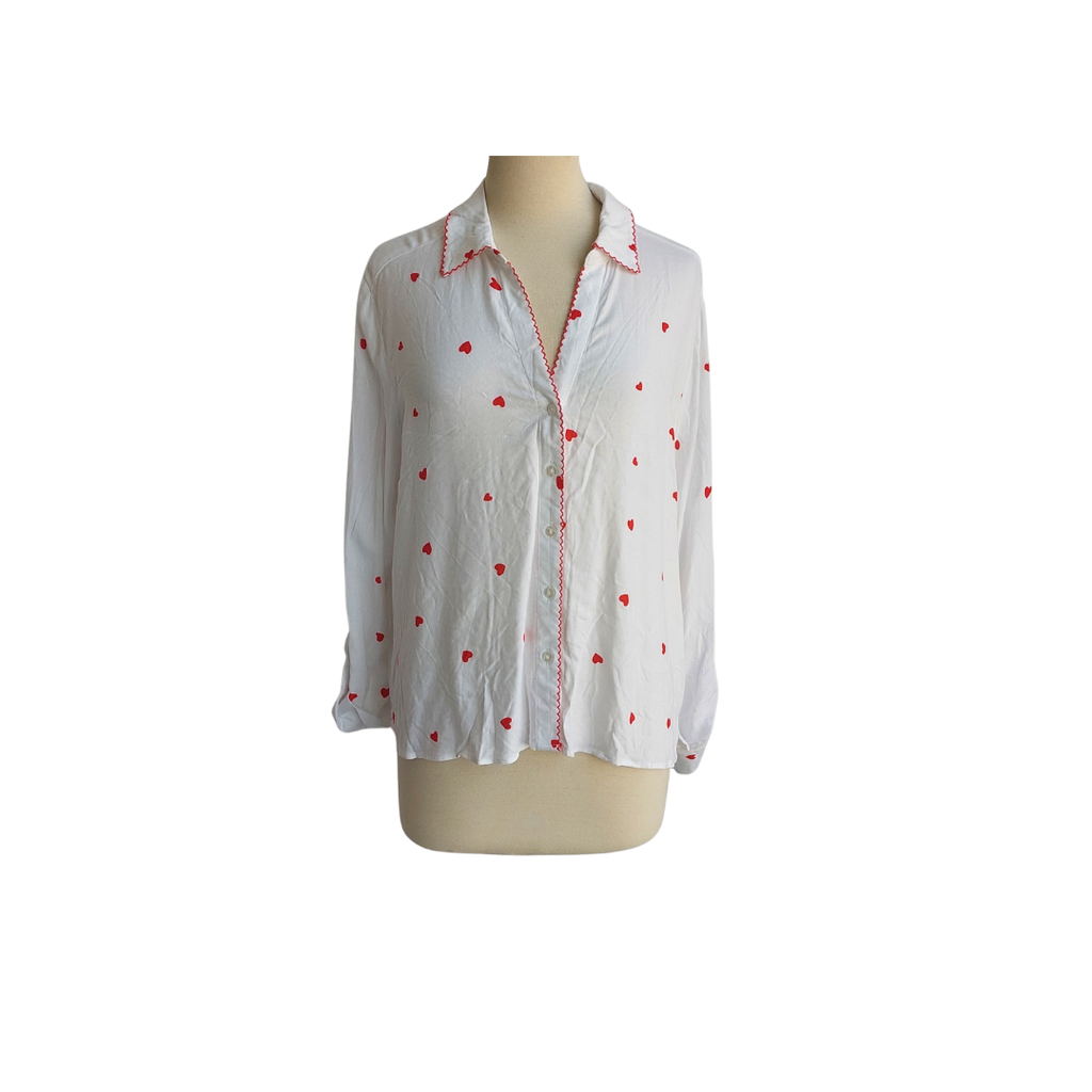 Jane + Delancey White Heart Printed Button Down Shirt | Gently Used |