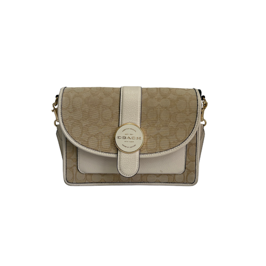 Coach Cream And Gold Lonnie Signature Jacquard Crossbody Bag | Pre Loved |