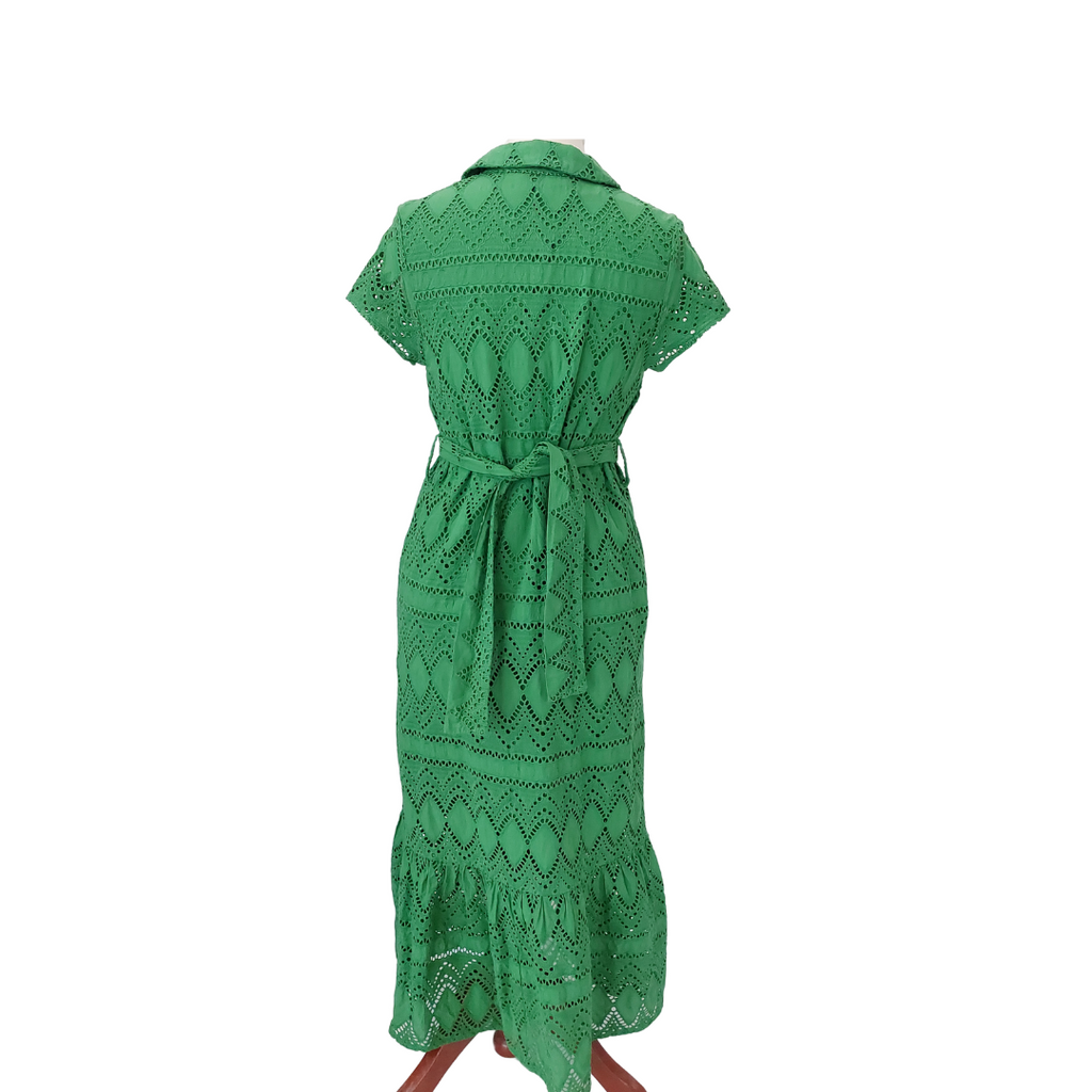 Zara Green Cut-Work Belted Dress | Gently Used |