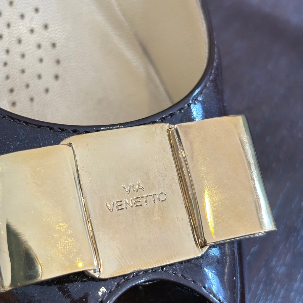 Via Venetto Brown Patent Peep Toe Heels | Pre Loved |