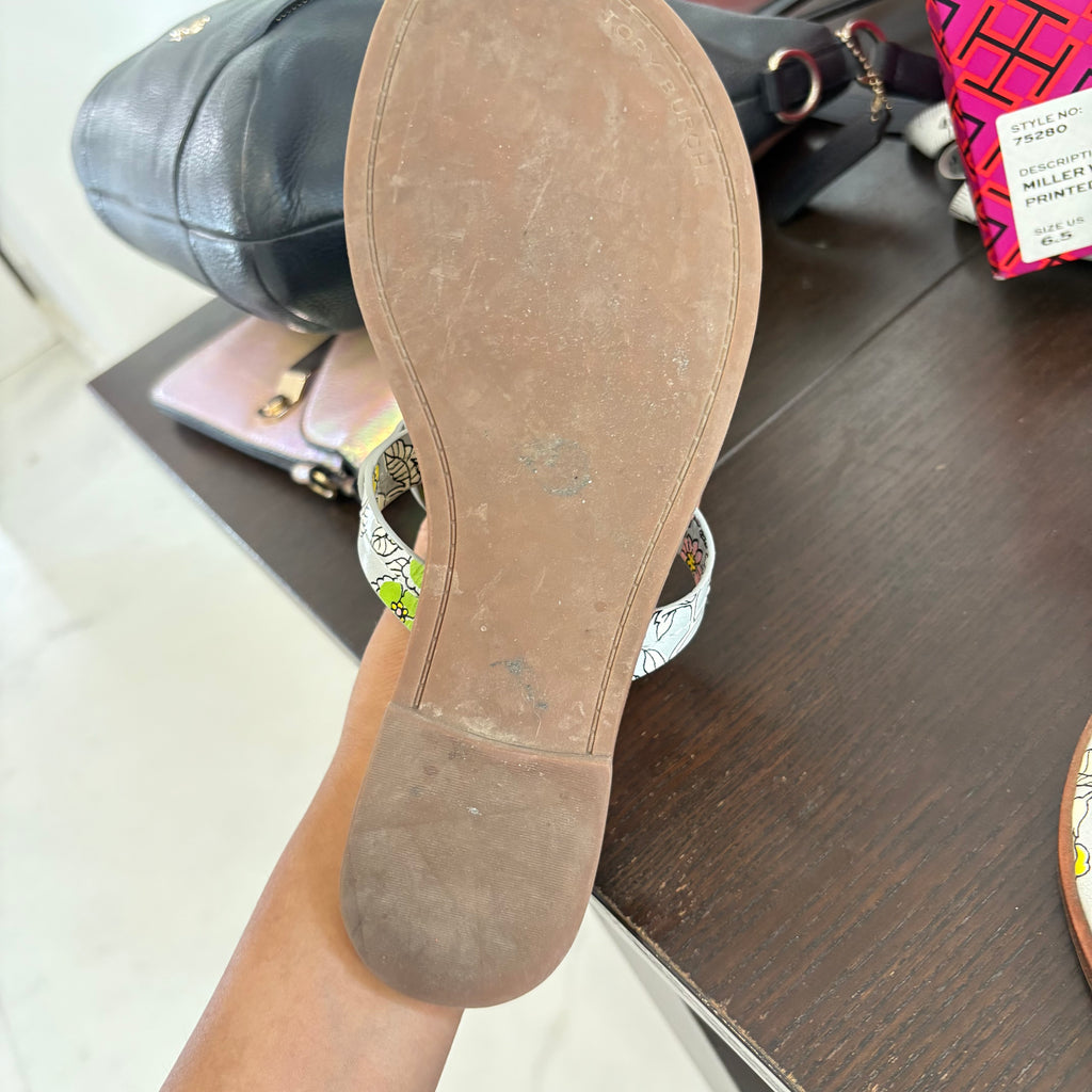 Tory Burch Floral Printed Leather 'Miller' Sandals | Gently Used |