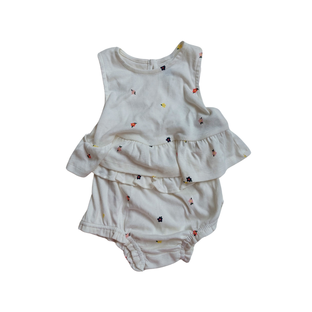 Baby Gap White Flower Printed Sleeveless Top With Shorts Set (2 Pieces) | Brand New |