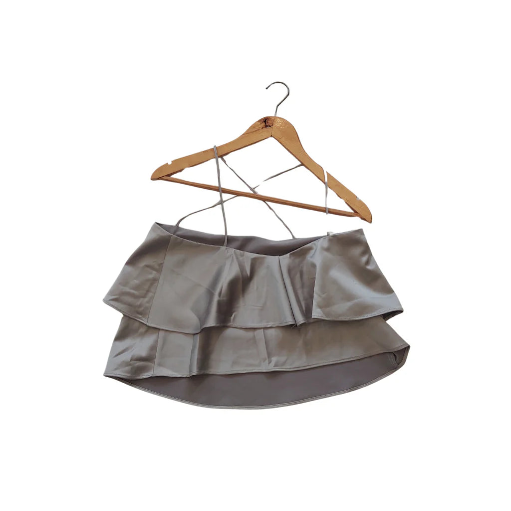 ZARA Silver Satin Layered Cropped Slip Top | Gently Used |