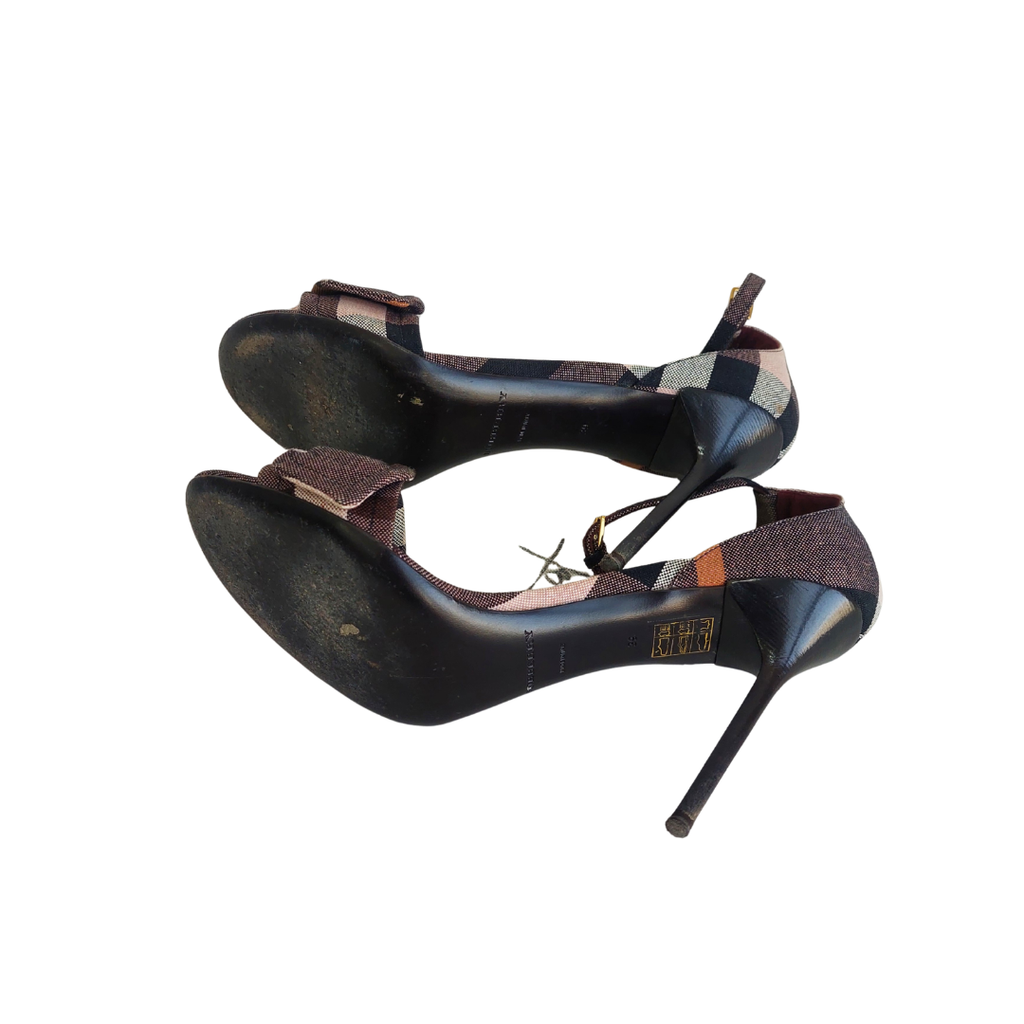 Burberry Checked Canvas Bow Embellished Heel Sandals | Pre Loved |