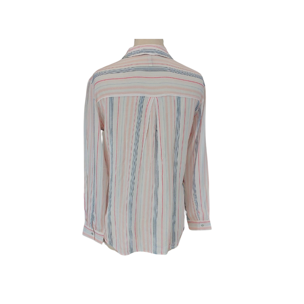 Stradivarius White, Pink & Blue Striped Collared Shirt | Pre Loved |