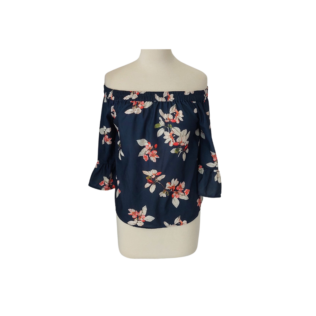 ONLY Navy Floral Printed Off-shoulder Top | Gently Used |