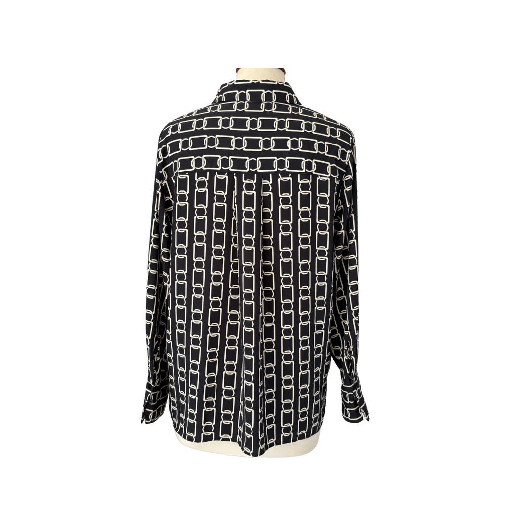 Mango Black & White Chain Printed Collared Button Up Top | Gently Used |