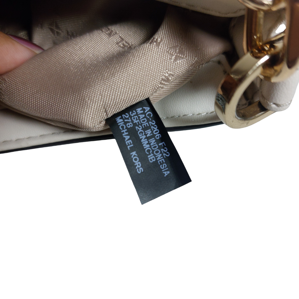 Michael Kors Vanilla Monogrammed Leather 'Carmen' Shoulder Bag | Pre Loved |