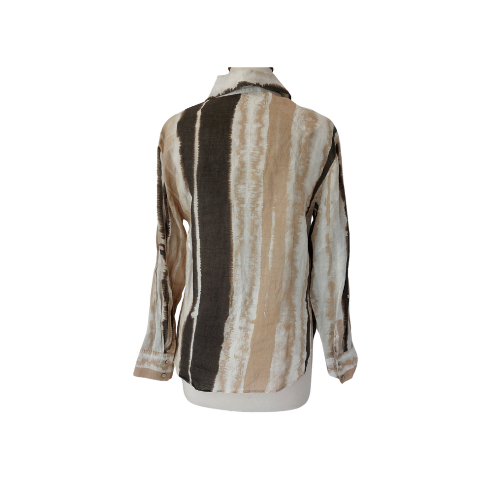 Mango Beige & Green 'Zoey' Collared Button Down Shirt | Brand New |