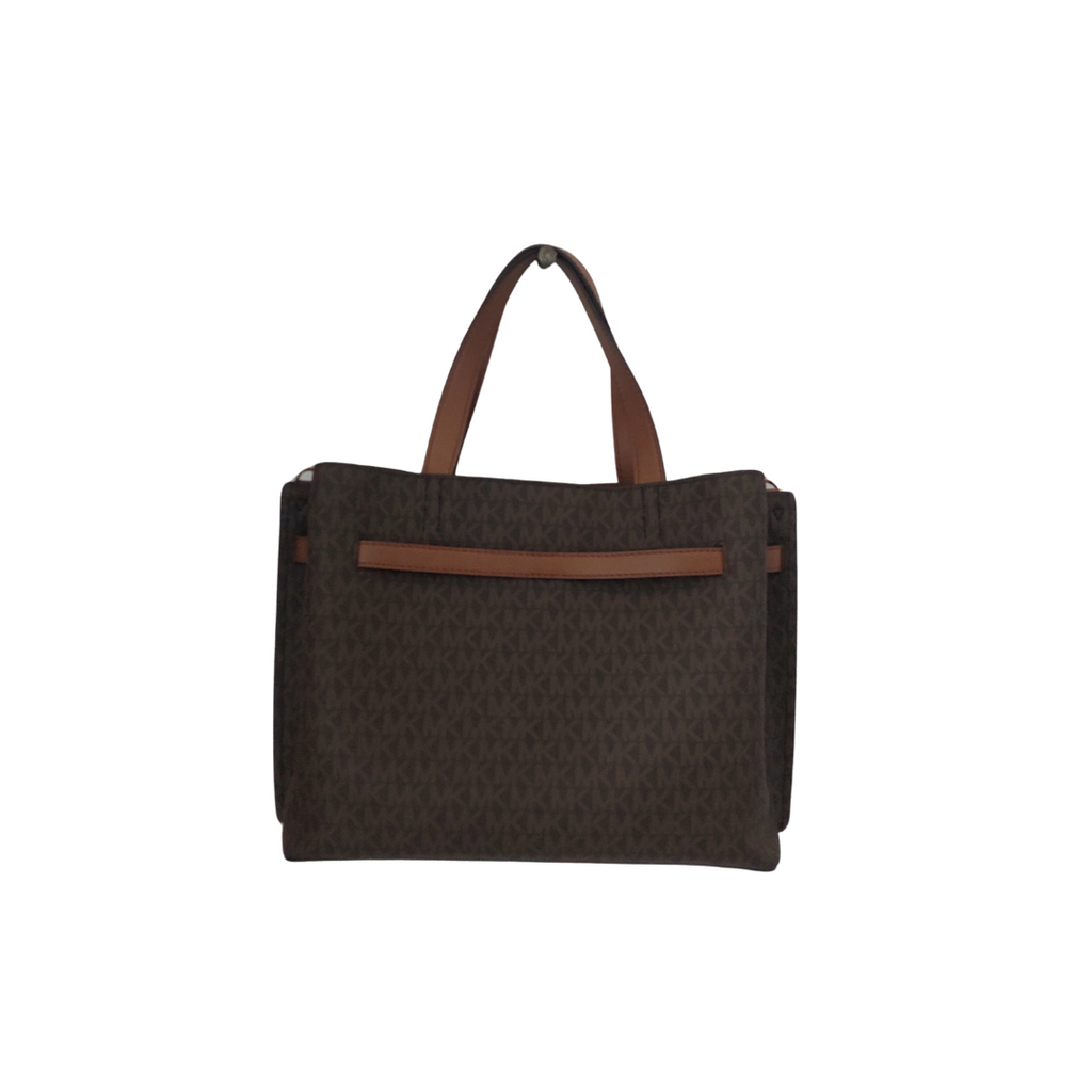 Michael Kors Emilia Large Triple Compartment Signature Brown Mk Satchel Bag | Pre Loved |