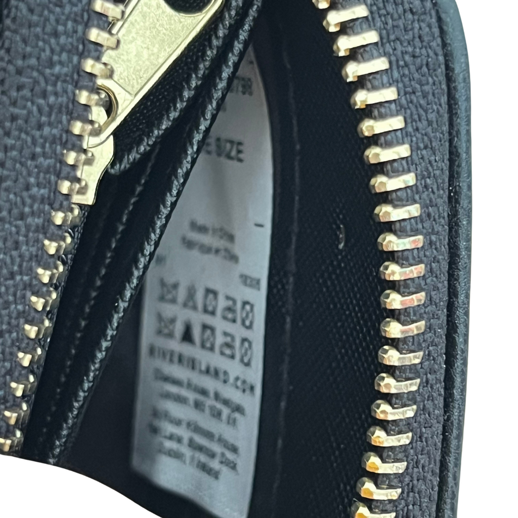 River Island Black Patent Logo embossed Zip Around Wallet | Brand New |