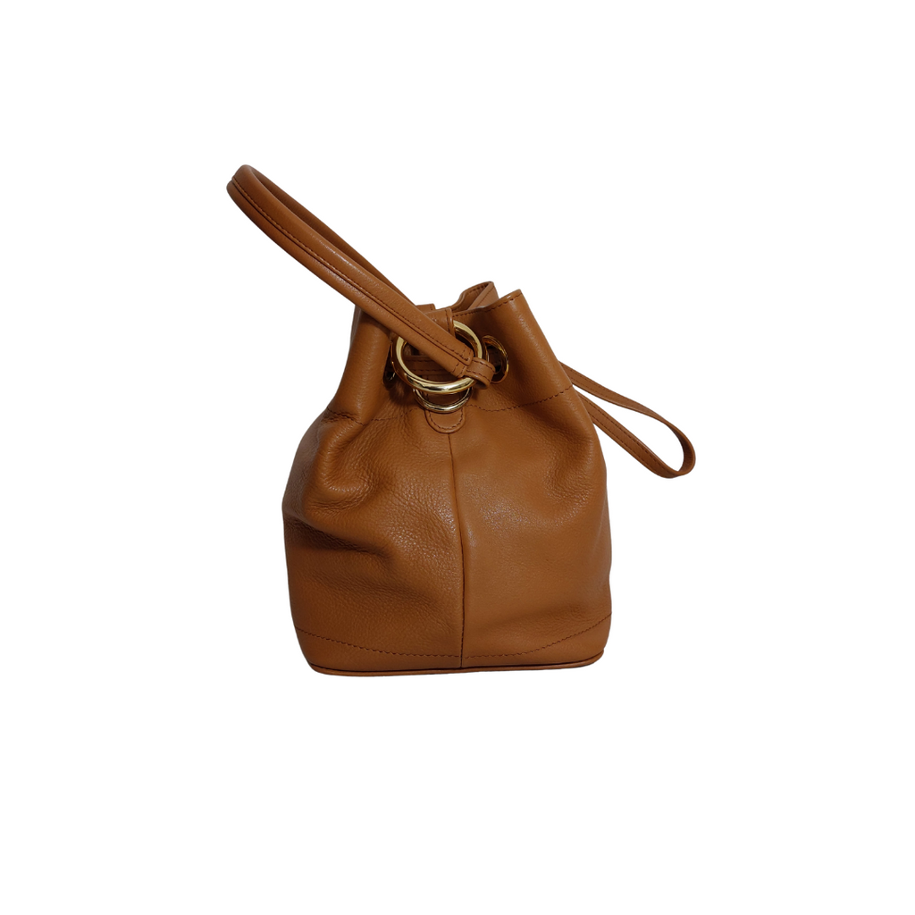 Jafferjees Tan Soft Leather Small Bucket Bag | Pre Loved |