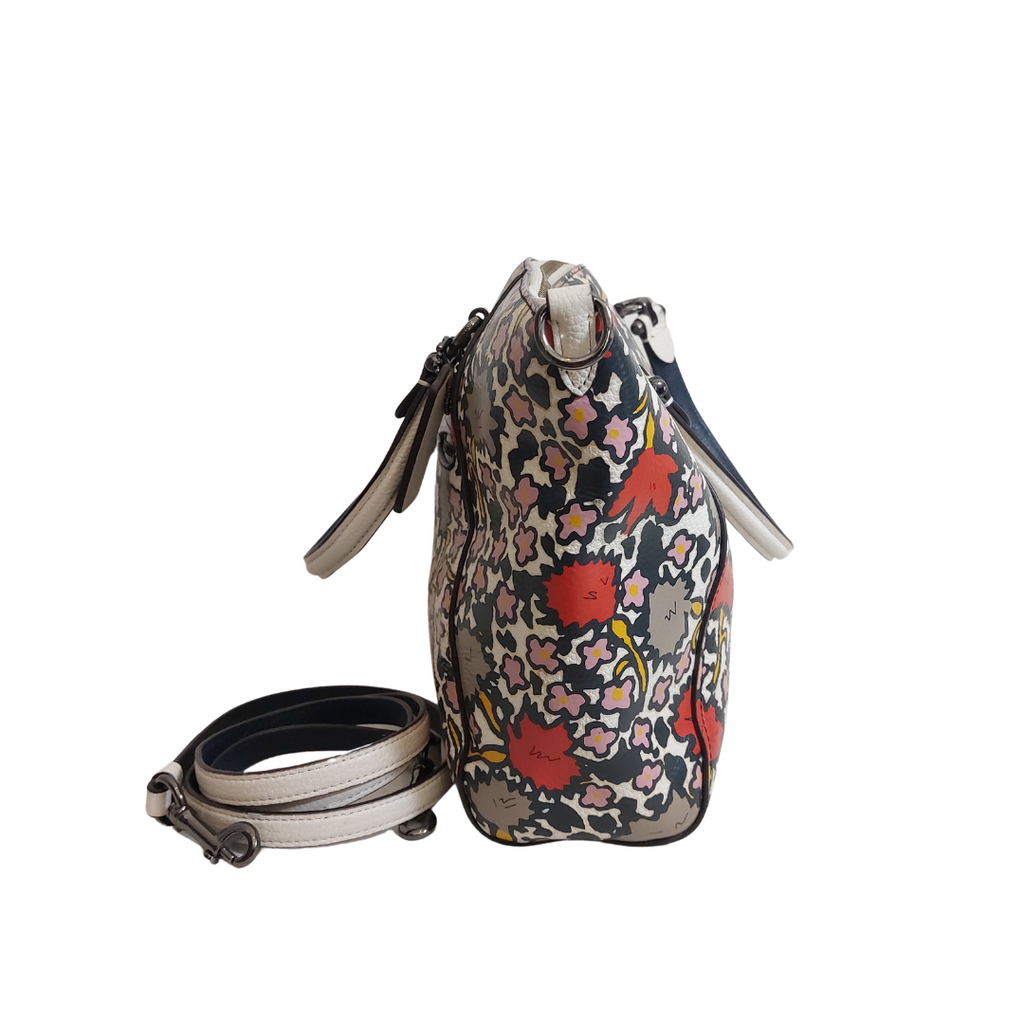 Coach White Leather Floral Printed Handbag | Pre Loved |