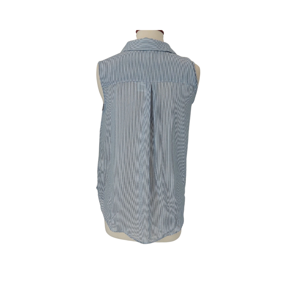 H&M Blue & White Striped Sleeveless Collared Shirt | Brand New |