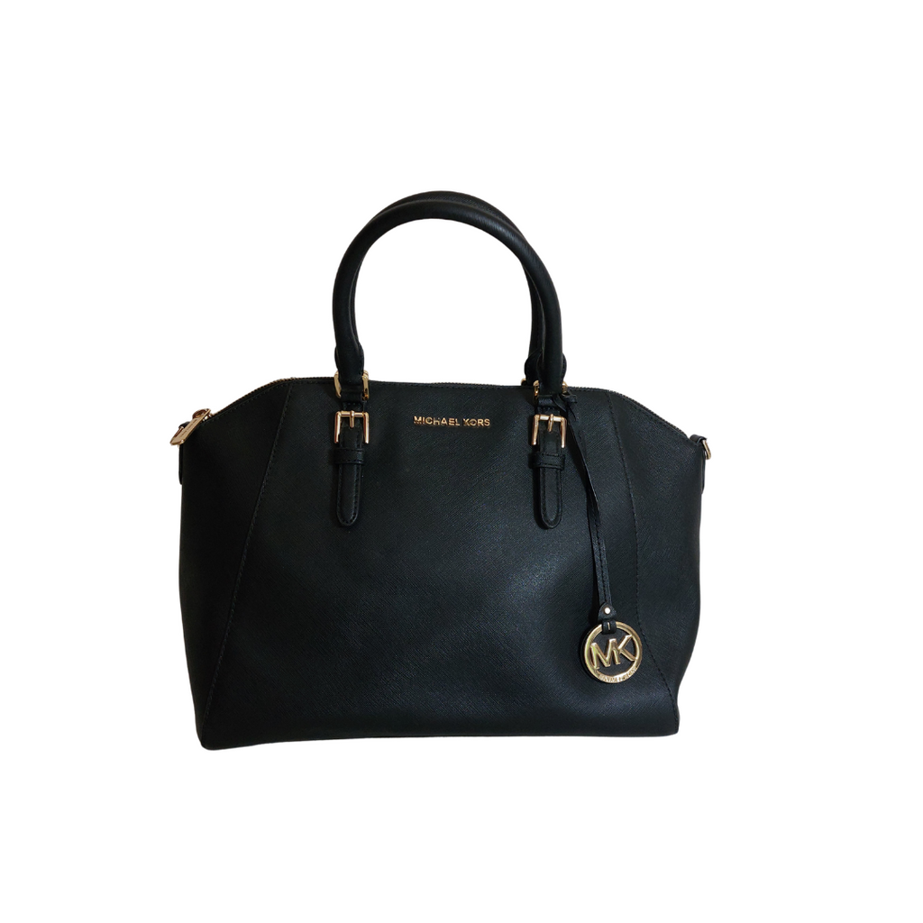 Michael Kors Black Ciara Large Saffiano Leather Satchel Bag | Pre Loved |
