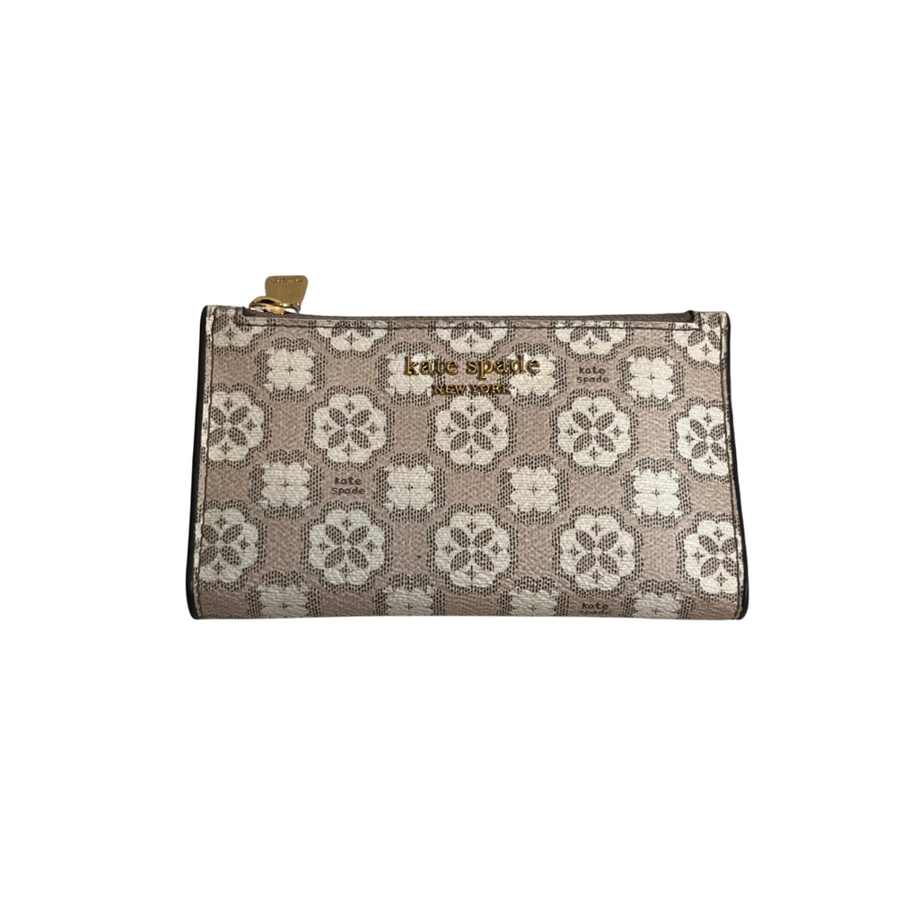 Kate Spade Beige Flower Mongoram Coated Canvas Bifold Slim Wallet | Like New |