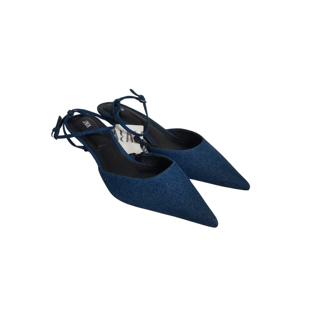 ZARA Denim Ankle Strap Kitten Heels | Brand New |