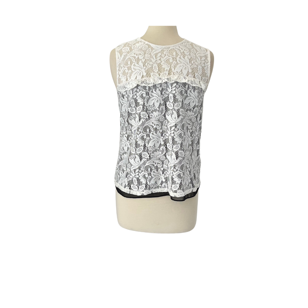 NEXT White Lace with Black Ribbon Sleeveless Top | Pre Loved |