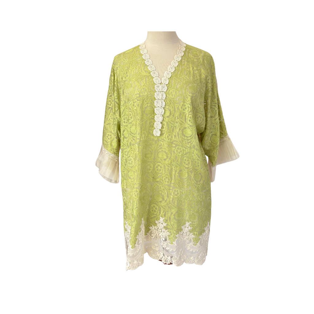 Sania Maskatiya Green & Beige Thread Embroidered Kurta | Pre Loved |