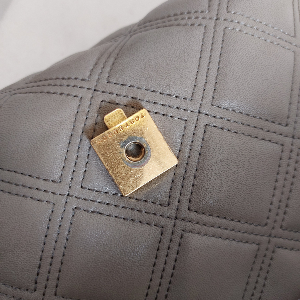 Tory Burch Grey Heron Soft Leather Fleming Tote Bag | Pre Loved |