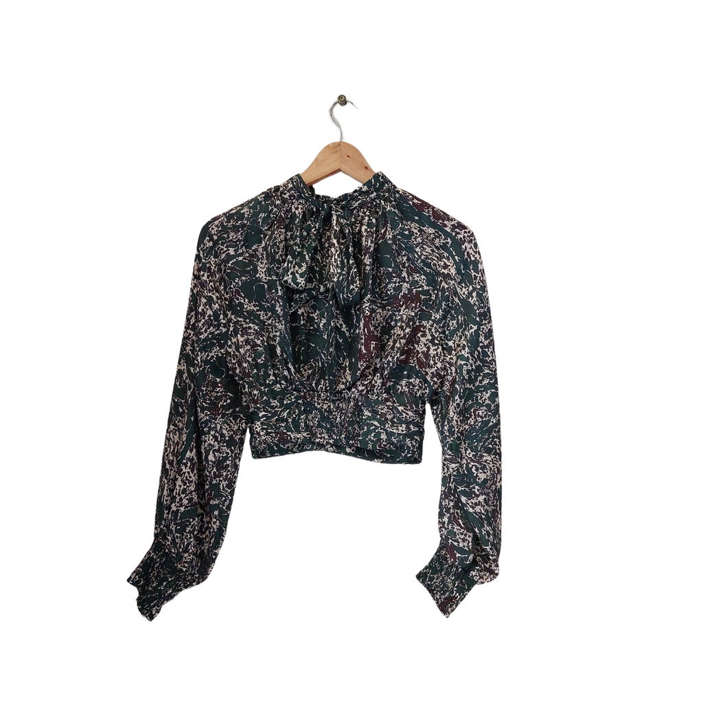 ZARA Green Abstract Printed Satin Cropped Blouse | Gently Used |