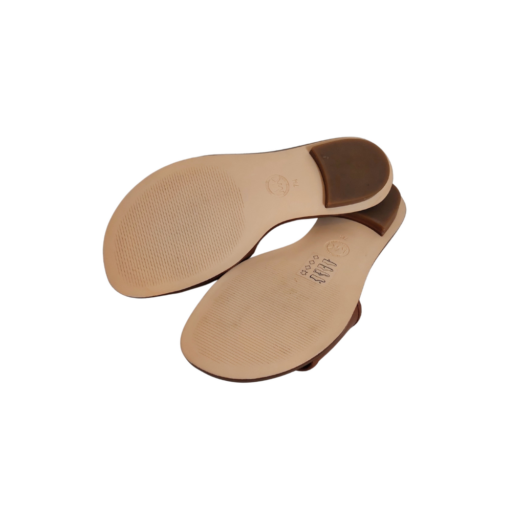 Michael Kors Brown Deanna Cutout Leather Slides | Brand New |