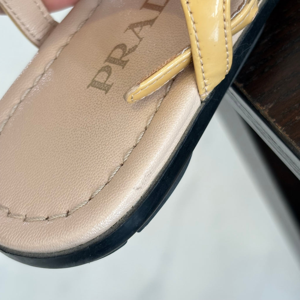 Prada Tan Patent Leather Sandals | Pre Loved |