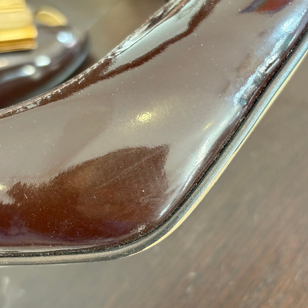 Via Venetto Brown Patent Peep Toe Heels | Pre Loved |