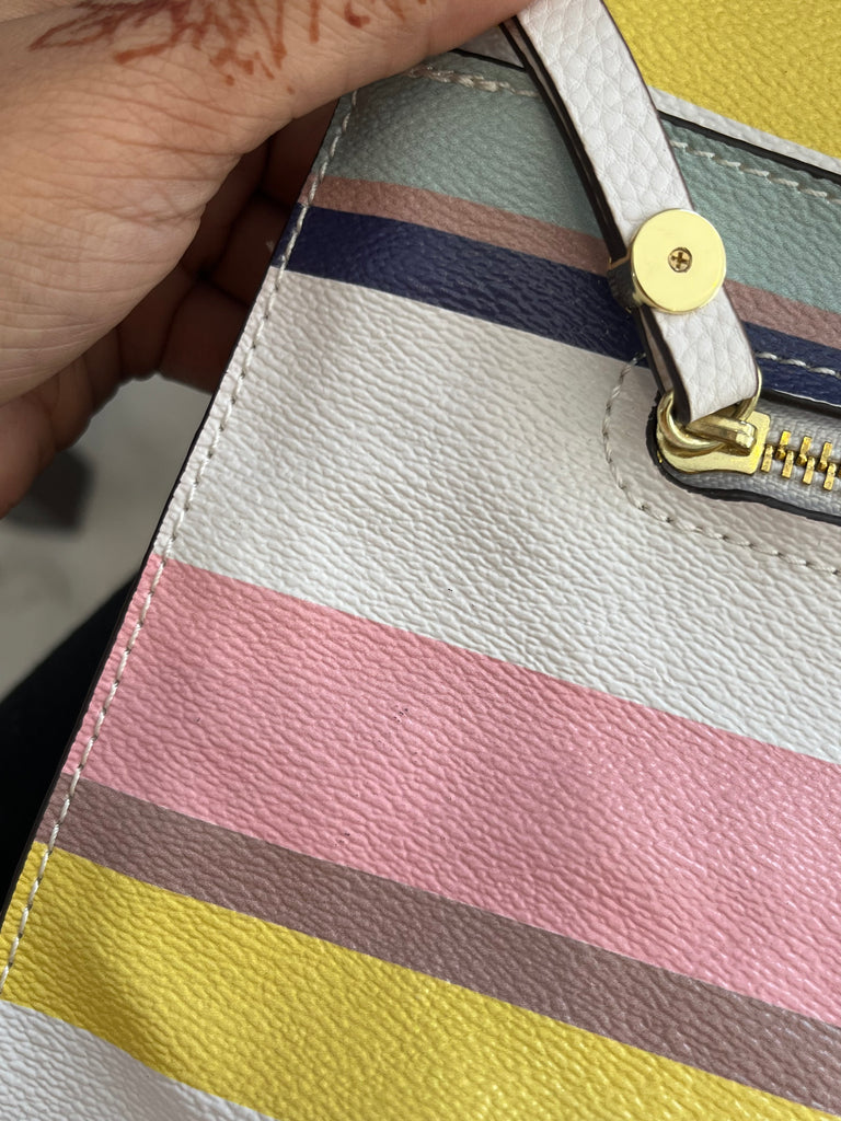 Liz Claiborne Multi-Coloured Striped Leatherette Large Crossbody Bag | Brand New |