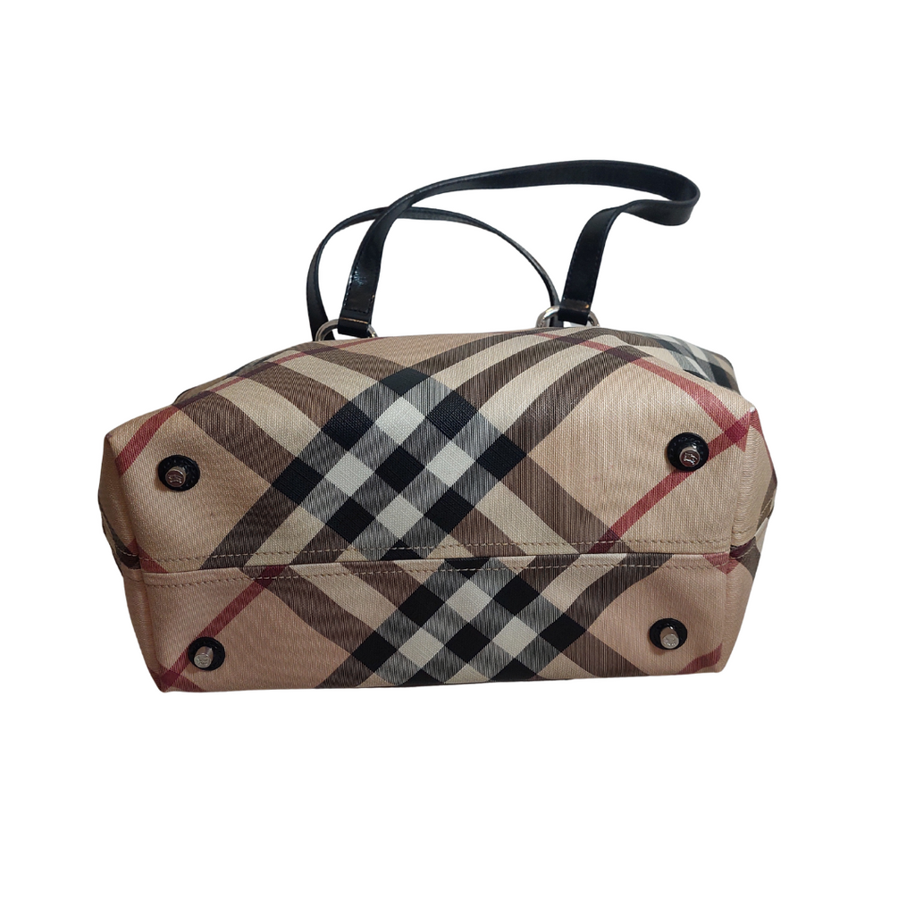 Burberry Beige/Black Nova Check Coated Canvas and Patent Leather Tote Bag | Pre Loved |