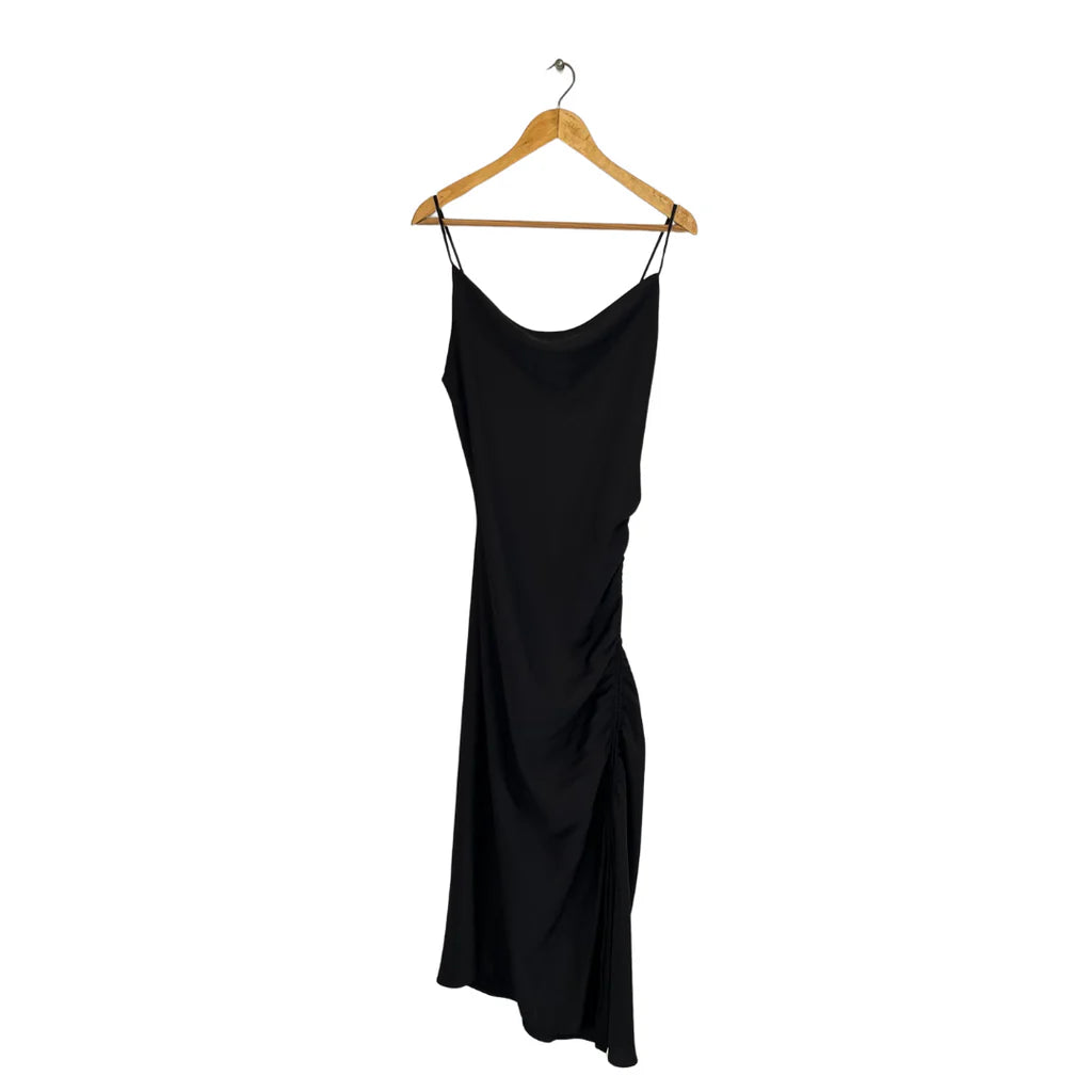 ZARA Black Satin Slip Cinched Maxi Dress | Pre Loved |