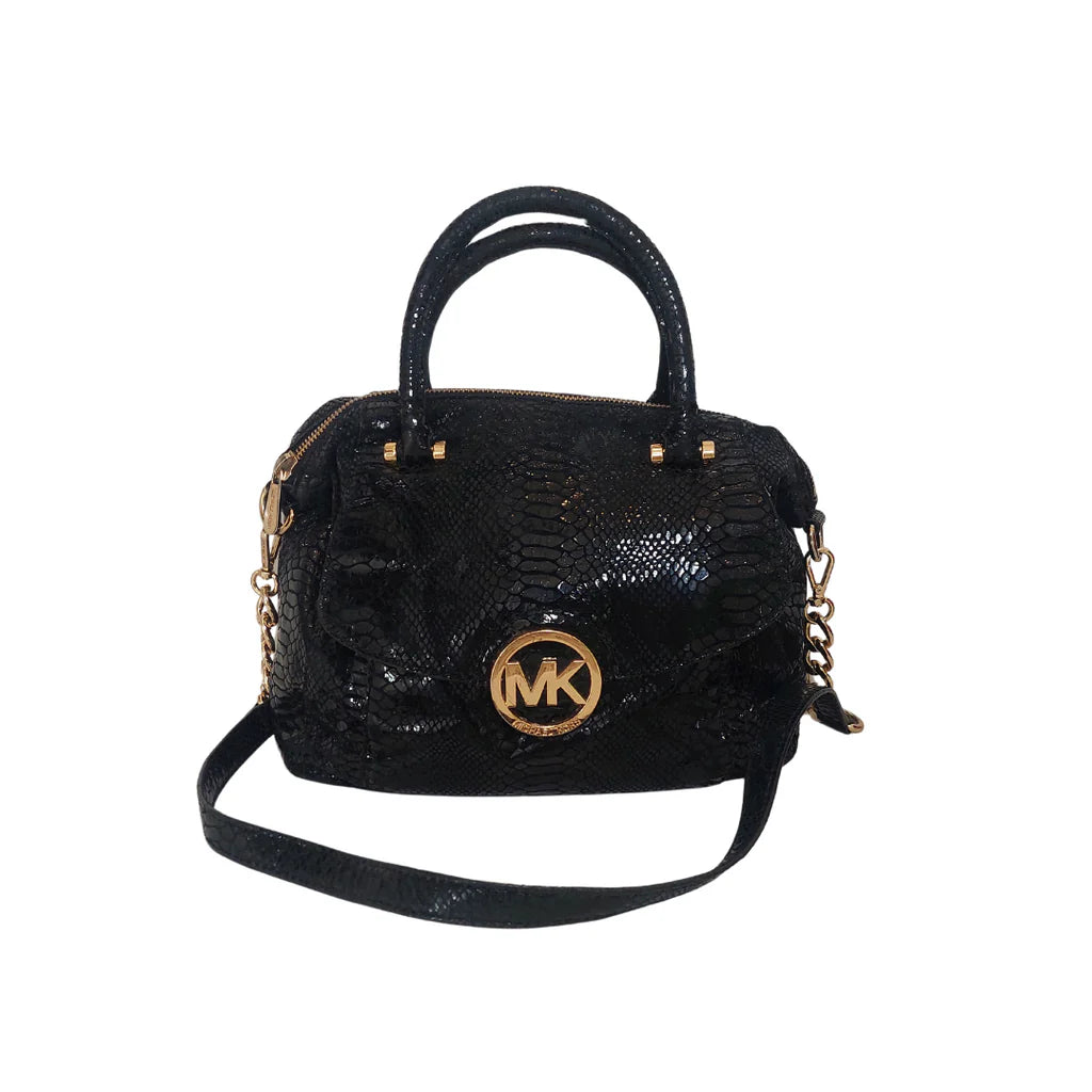 Michael Kors Black Python Embossed Fulton Satchel | Pre Loved |