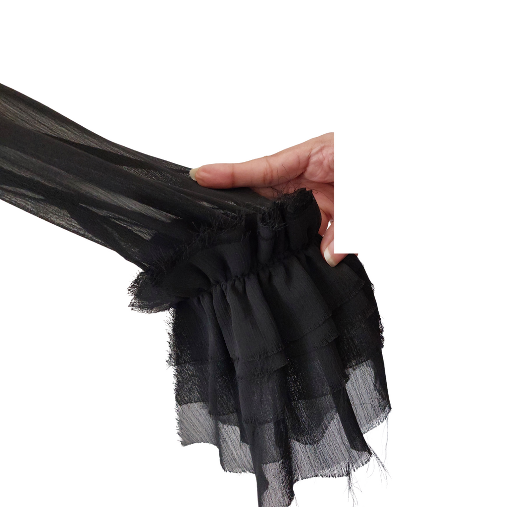 Quiz Black Sheer Floral Appliqué & Frill Top | Brand New |