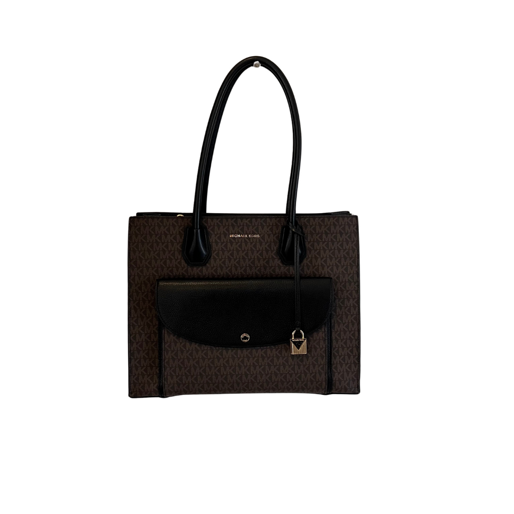 Michael Kors Brown & Black Monogram XL Pocket Tote Bag | Gently Used |
