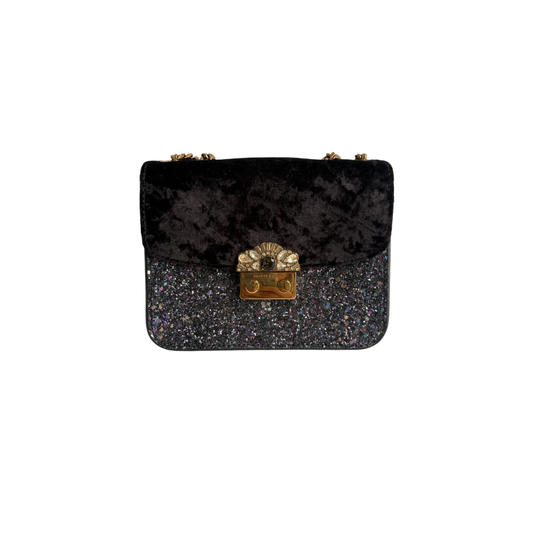 Charles & Keith Black And Blue Embellished Buckle Crossbody Bag | Pre Loved |