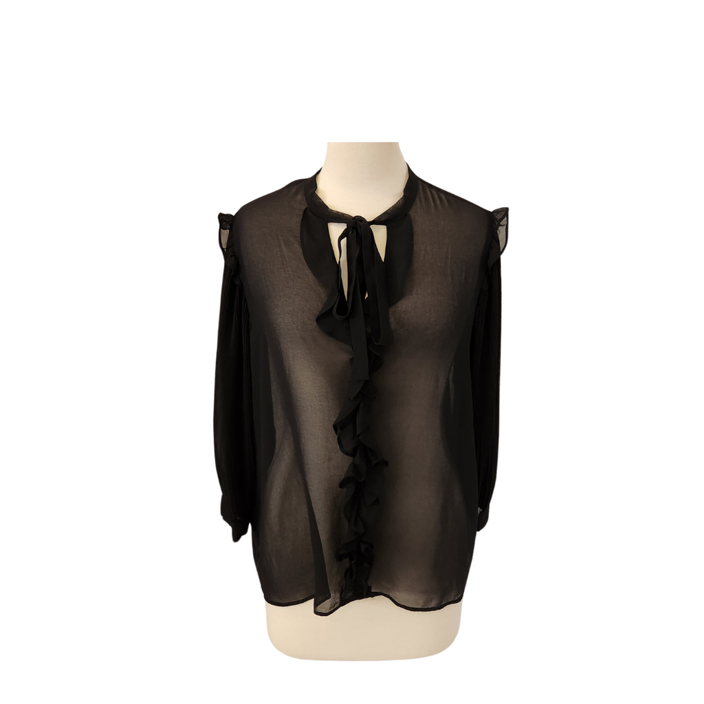 ZARA Black Sheer Pleated-sleeves & Ruffles Top | Gently Used |