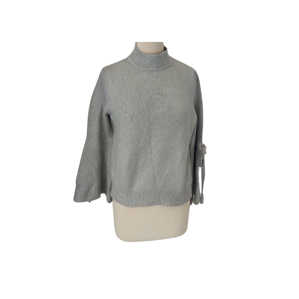 TU Grey Metallic High-neck Bell-sleeves Sweater | Pre Loved |