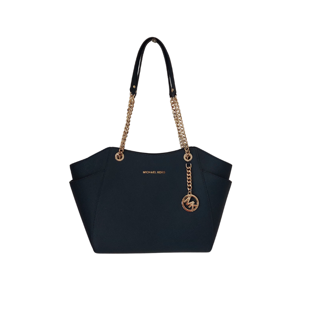 Michael Kors Navy Saffiano Leather Jet Set Large Chain Shoulder Tote Bag | Gently Used |