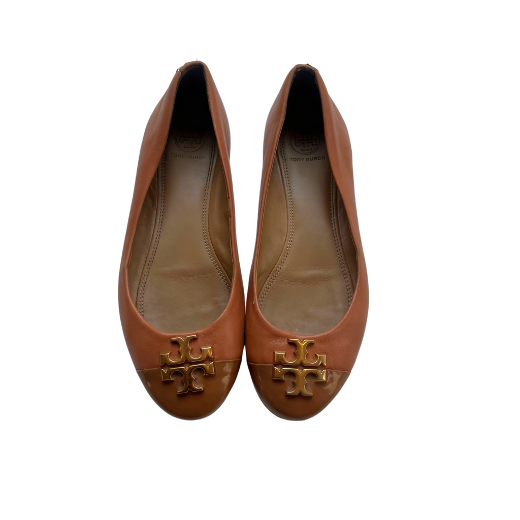 Tory Burch Two-toned Tan Leather Everly Ballet Flats | Pre Loved |