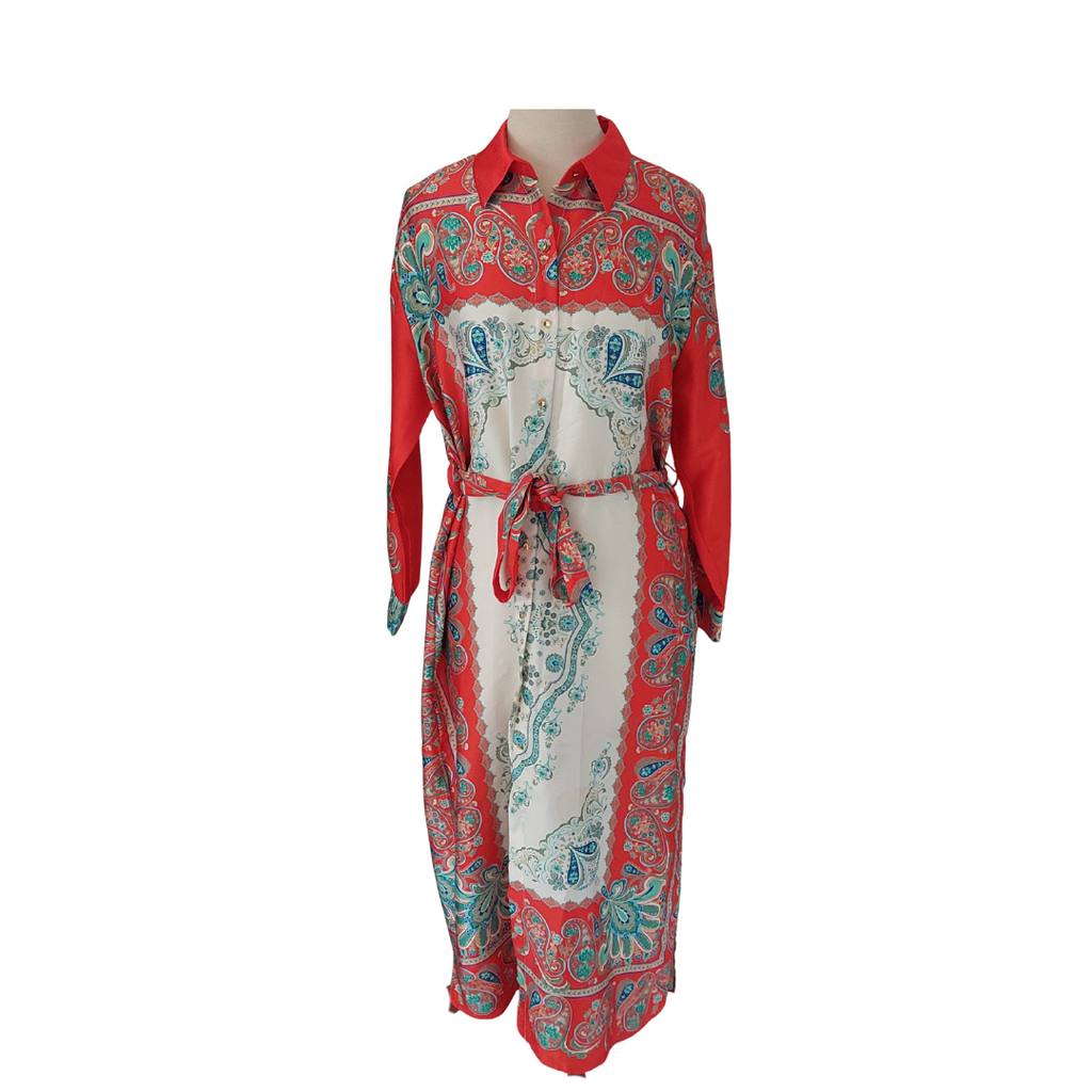 Zara Orange Printed Collared Midi Shirt Dress | Pre Loved |