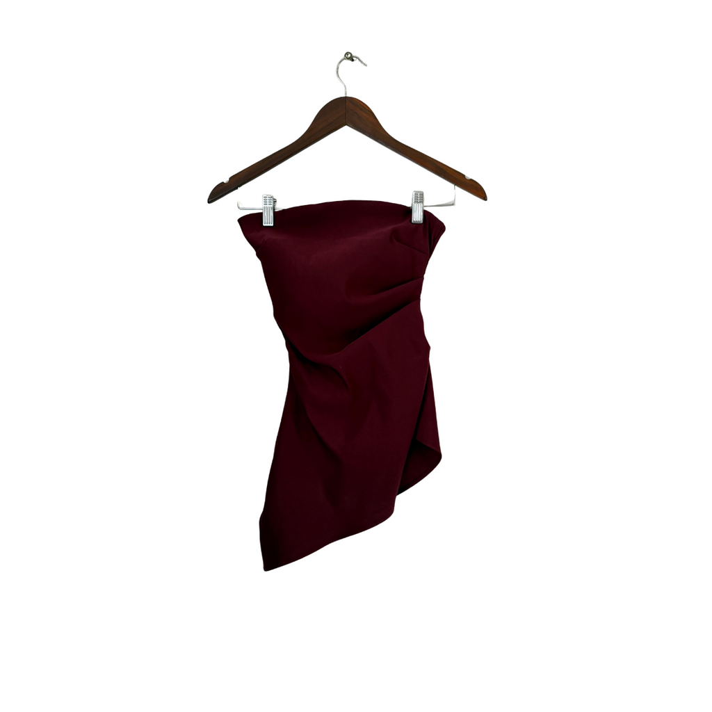 Zara Maroon Asymmetrical Strapless Top | Gently Used |