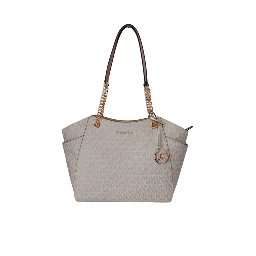 Michael Kors Vanilla & Pale Gold Leather Jet Set Tote Bag | Like New |