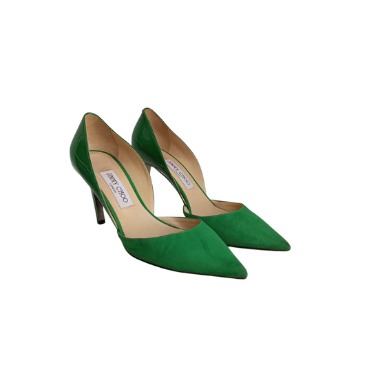 Jimmy Choo Green Suede And Patent Leather D'Orsay Pumps | Pre Loved | - Secret Stash