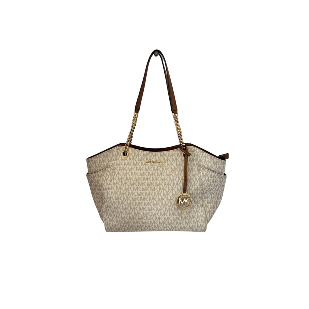 Michael Kors Vanilla Monogram Jet Set Travel Chain Shoulder Tote | Gently Used |