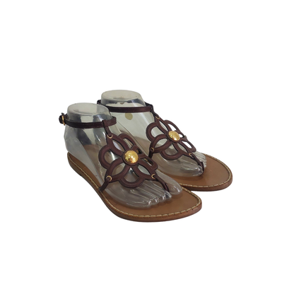 Louis Vuitton Brown Leather Fidji Flower Sandals | Pre Loved |
