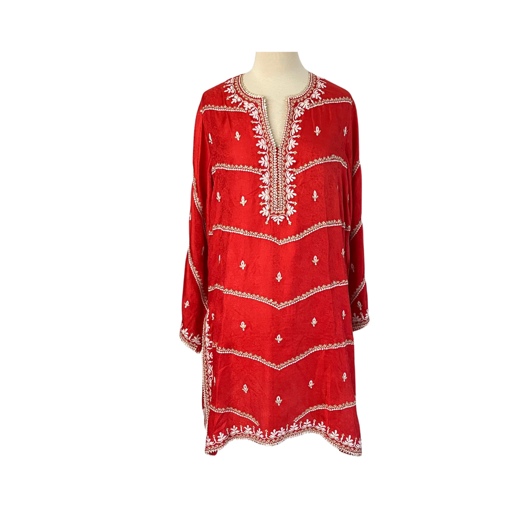 Sania Maskatiya Red-Orange Embellished Silk Kurta with Dupatta | Pre Loved |