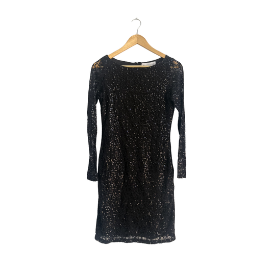 Maheen Karem Black Lace Embroidered Midi Dress | Gently Used |