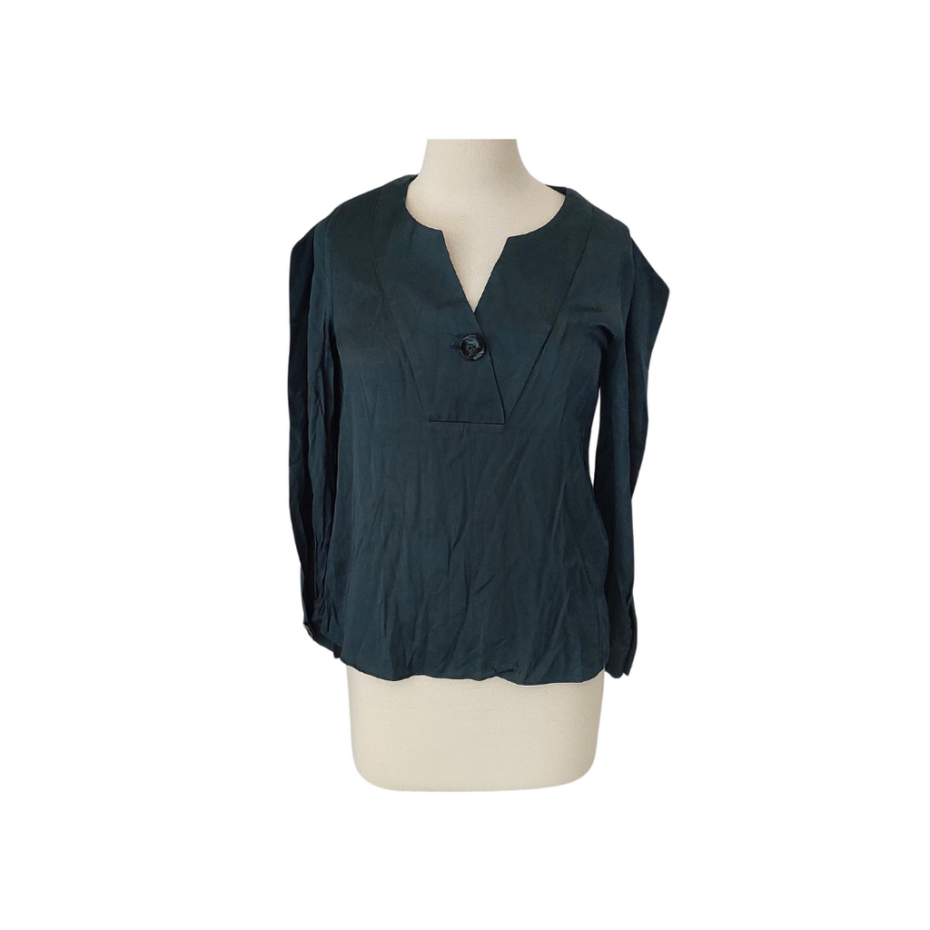 ZARA Dark Green V-neck Satin Top | Gently Used |